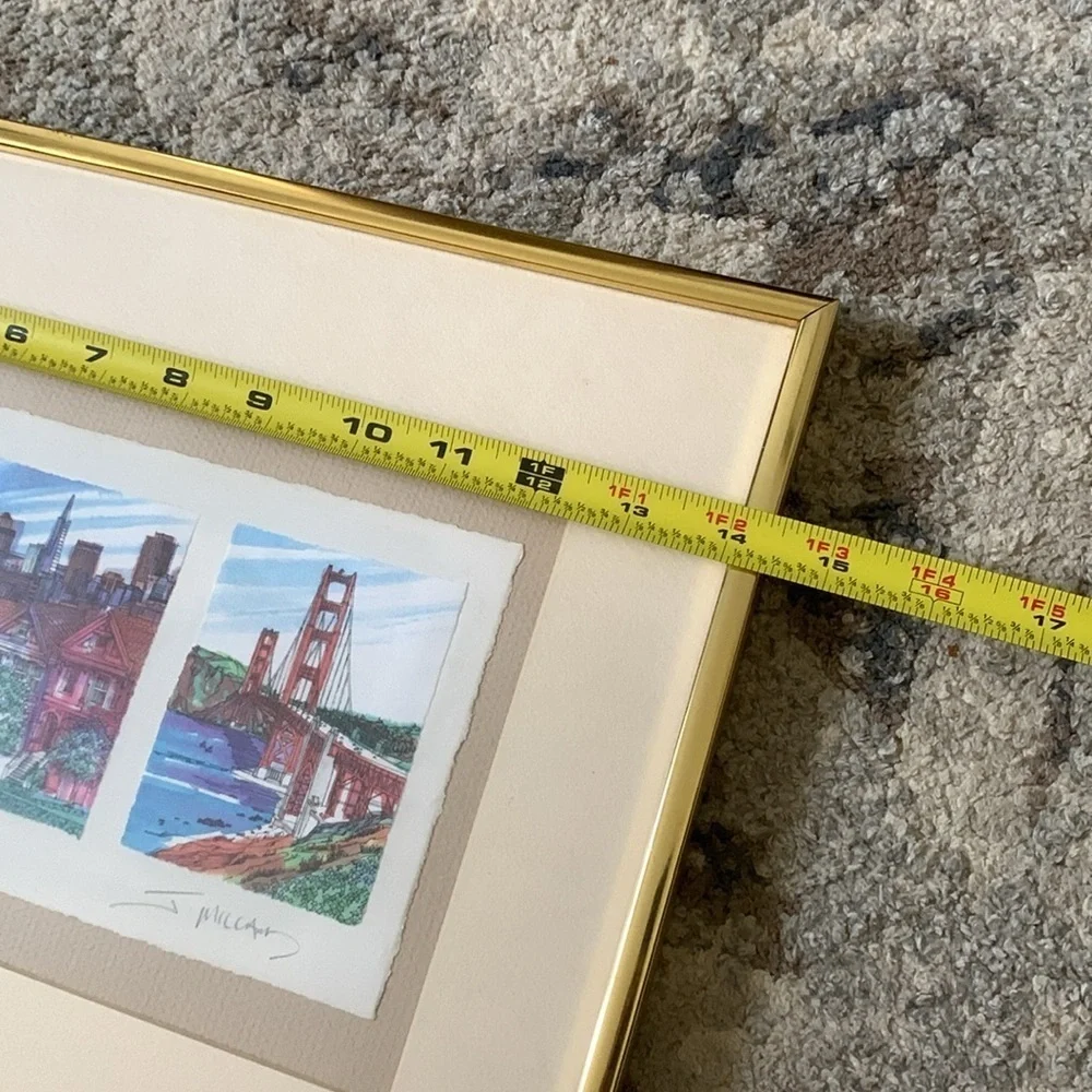 James Millard Golden Gate Bridge Watercolored Matted Print Signed By Artist gold